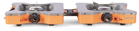 Vango Inferno Double Camping Stove – Portable Dual Burner Gas Cooker, 2 x 2.4kW Stainless Steel Burners, Piezo Ignition, Folding Design, EN417 Compatible – Outdoor Cooking for Camping & Caravans