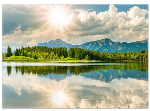 Wallario Rutschfester, Teppich mit Motiv - Fußmatte Bergsee mit Spiegelung, Größe 50 x 70 cm - flachgewebt