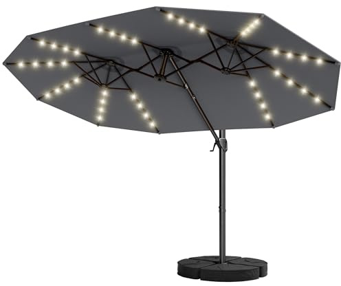 HOMRELEXA Ampelschirm Sonnenschirm 458x275cm, 360° drehbar, Solar-LED, Standfuß, robustes Gestell, windbeständig, für Terrasse und Garten
