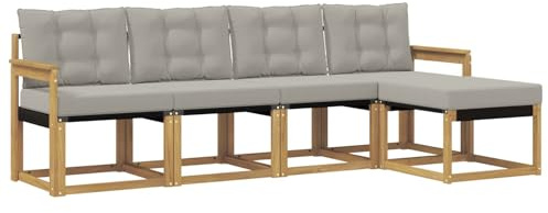 vidaXL Outdoor-Sofagarnitur mit Kissen 5 pcs Weiß und Hellgrau, Gartenmöbel, modernes, langlebiges Outdoor-Sofa, Eckset für Terrasse, Bequeme Lounge und Sitzgelegenheit