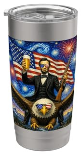 Lincoln on Eagle Beer and Hunting Rifle USA Flag 4th of Juli Doppelwandiger Edelstahl-Thermobecher