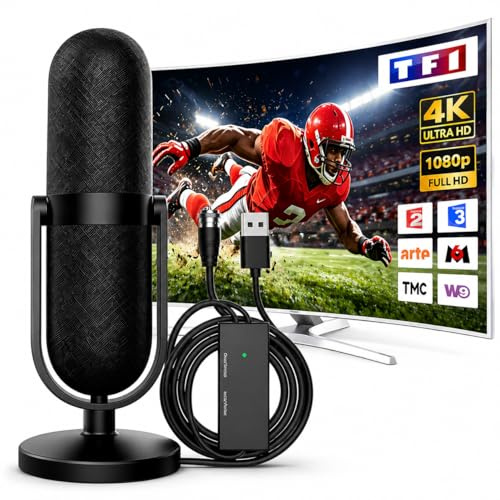 2026 Antenne TV Intérieure Puissante, Antenne TNT, Signal Stable, 4K/1080P | Sans Abonnement | Réception Longue Portée | Amplificateur Intégré | Câble Coaxial 5 m | Compatible Smart TV | Base Magnétique