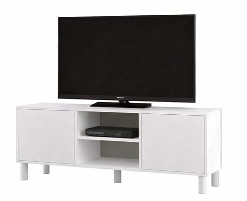 Meuble TV 65 Pouces 2 Portes 4 Niches Blanc L 160 H 59.1 P 40 cm