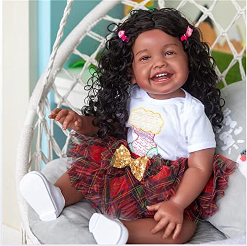 68CM Reborn Kleinkind Puppen 27 Zoll Prinzessin Mädchen Riesige Babypuppe Handgemachte Glückliche Babypuppe Hochwertiges Geschenk in Schwarzer Haut