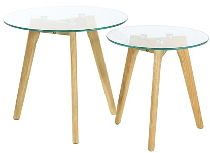 Home Deco Factory HD3207 Lot de 2 Tables Gigogne, Matière Bois/Verre, Transparent, 50 x 50 x 43, 50 cm