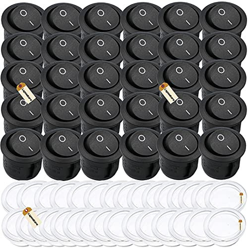Lsgoodcare 30PCS Runde Typ Schalter schwarz AC 6A 250V 10A 125V 2 Pin ON/Off I/O SPST Snap in Mini-Boot Wippschalter mit 30Pcs Boote Kappe Mehrweg