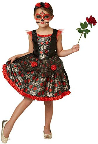 Rubies Official Red Rose Day of the Dead Halloween Girls Costume, Childs Size Large Age 7-8 Years