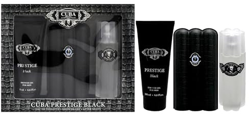 Cuba Cuba Prestige Black for Men Geschenkset 3 oz EDT Spray, 6,6 oz Shower Gel, 3,3 oz Aftershave