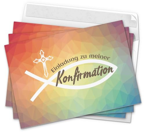 10 x Einladungskarten zur Konfirmation mit Umschlägen/Regenbogenverlauf Mosaik Modern/Konfirmationskarten/Einladungen zur Feier