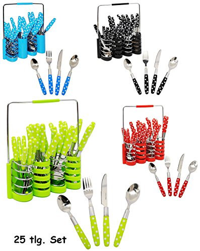 alles-meine.de GmbH 25 TLG. - Besteckset - aus Edelstahl - Punkte/gepunktet - Bunte Farben - incl. Besteckkorb - rostfreier Stahl/Edelstahl - für 6 Personen - spülmaschin..