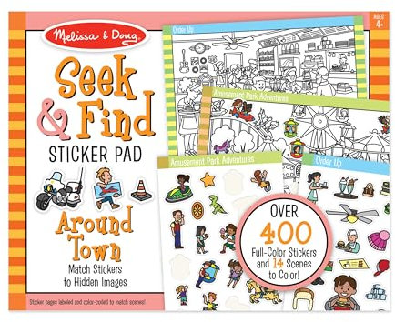 Melissa & Doug Seek and Find Sticker Pad – Around Town (400+ Stickers, 14 Scenes to Color)