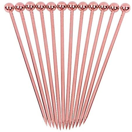 cocktailspieße edelstahl, cocktail sticks Martini-Spieße, Vorspeisen-Stäbchen, Partyzubehör,cocktailspieße 12 Stück Toothpicks Metal Cocktail Fingerfood Sticks 107MM rose gold
