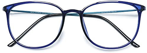 KOOSUFA Klassische Retro Brillengestelle Nerdbrille Herren Damen Dünne Brille Ohne Sehstärke Streberbrille Groß Pantobrille Ultra Licht TR90 Brillenfassung mit Etui (Blau)