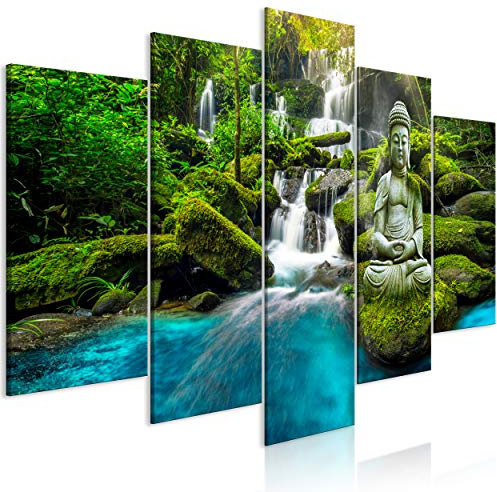decomonkey Bilder Buddha 225x112.5 cm 5 Teilig Wandbild Groß Leinwandbild XXL Deko Wohnzimmer Schlafzimmer Wanddeko Pictures For Wall Poster Wall Painting Zen Orient