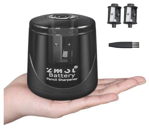 ZMOL Battery Powered Electric Pencil Sharpener,Small Battery Operated Colored Pencil Sharpeners Portable for Kids,Fast Sharpen, Suitable for No.2/Colored (6-8mm), School/Classroom/Office/Home Black