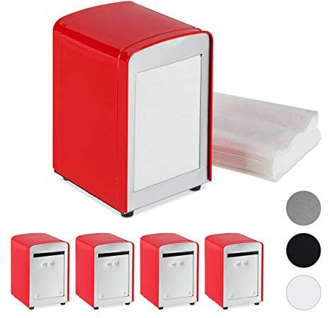 5 x Serviettenspender Retro, Metall, kleine Gastro Serviettenhalter für Eisdiele, Café, Bistro, HBT: 15x9,5x11, rot