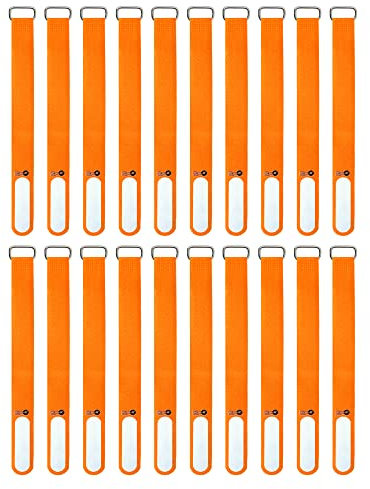 Wrap-It Storage Cinch-Straps, 8 18 Pack (Orange), Features Buckle and Label for Cord Identification, Reusable Multi-Purpose Securing Cable Straps, Cord Wrap, Cord Organizers