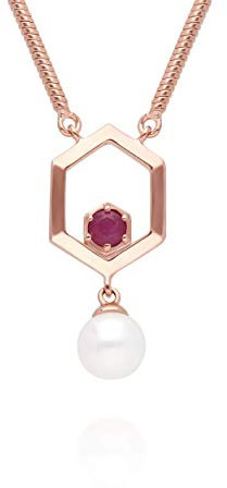 Gemondo - Collana in argento Sterling placcato oro rosa con perla e rubino