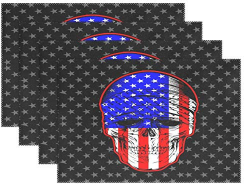BKEOY Platzsets Totenkopf USA Star Bar Flagge Platzsets Tischsets Tischsets rutschfest hitzebeständig langlebig waschbar 6er Set