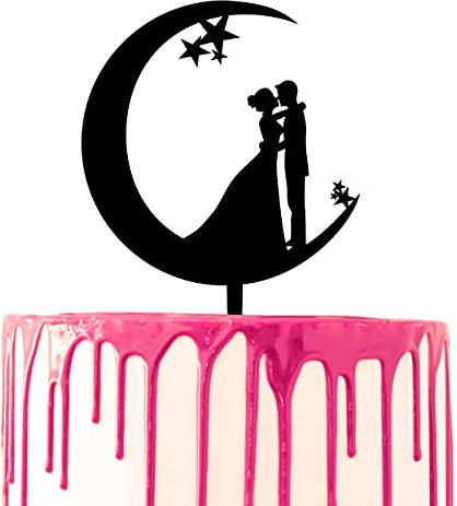 CARISPIBET Tortenaufsatz für Hochzeitstorten, Paar, stehend auf einem Mond in letzter Halbmond