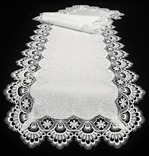 Spitzendecke Spitze Altweiss #8139 Tischläufer Mitteldecke Tischband (45x170cm Eckig)