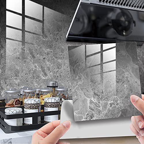 HORIWE Marble Tile Stickers for Kitchen Bathroom Backsplash PVC Waterproof Oil Proof DIY Self Adhesive New Wall Stickers Home Decor 6x6 Inches 20pc (Grey Marble Pattern 2, 15x15cm(6x6))