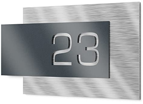 Graviers Design Hausnummernschild aus V2A Edelstahl 265x150mm - Anthrazit Metallic - Wetterfest Rostfrei Individuell anpassbar nach eigener Nummer - Made in Germany