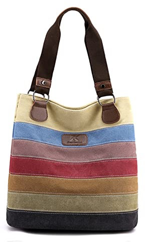 CORIOS Vintage Bolsos de Mujer Bolso de Mano Lona Gran Capacidad Bolso de Hombro Multicolor Rayas Bolsa Tote Bolso Shopper para Compras Viajes Citas Trabajo