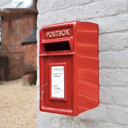 Vintage Decor® British Post Box Cast Iron Wedding Authentic Pillar Replica Lockable with 2 keys Post Office Letter Box RED Heavy Duty Cast Iron Front Weatherproof Bolt Down 44cm H x 24cm W x 24 D