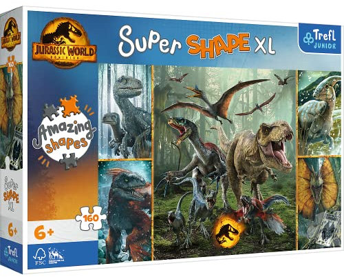 Trefl Junior - Jurassic World: Dominion, Ungewöhnliche Dinosaurier - Puzzle 160 XL Super Shape - Verrückte Puzzleform, große Teile, Bunte Puzzles mit Dinosauriern, Spaß für Kinder ab 6 Jahren