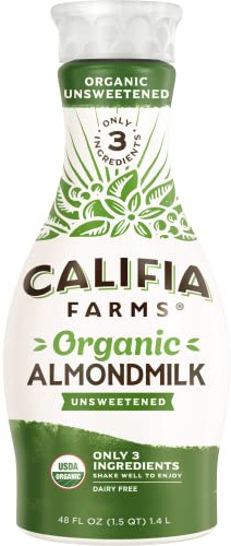 Califia Farms - Organic Unsweetened Almond Milk, 48 Oz, Dairy Free, Keto, Vegan, Plant Based, Organic Milk, Non GMO, Low Calorie, USDA Organic