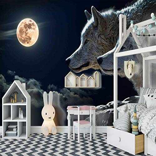 ZAPVI Vlies Tapeten Wandtapete Mond & Tier Wolf Größe:W250CMxH175CM 3D Wandbild Tapete Vlies Tapete Wandtapete Tapete Wohnzimmer Wanddekoration Fototapete 3D Tapete Effekt Wandbild