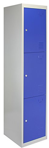 Monster Shop Locker Lockable Storage Metal Filing 3 Door Cabinet Flat-Packed Blue Grey Gym School Work Changing Rail Unit Furniture Staff Steel