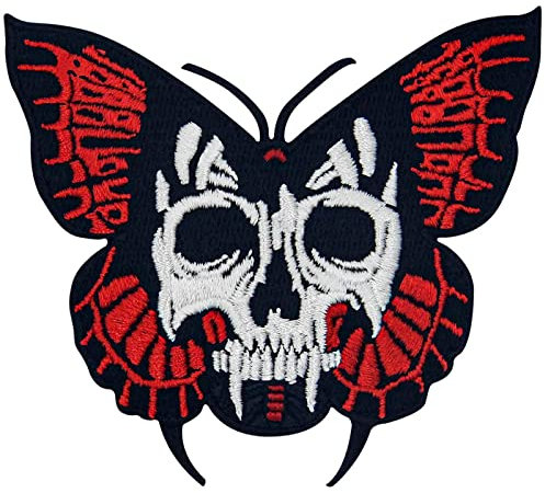 Skull Face Butterfly Patch Embroidered Applique Badge Iron On Sew On Emblem