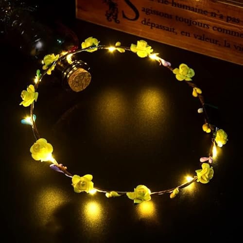LED-Haarreif für Damen, Blumenmädchen, leuchtend, blinkende Krone, Haarkranz für Mädchen, Frauen, Hochzeit, Festival, Weihnachten, Neujahr, Party (gelb)