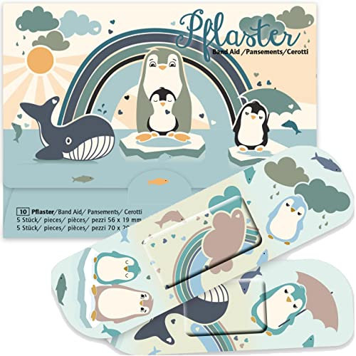 10 Kinderpflaster * PINGUIN FAMILIE * als Geschenk oder Mitgebsel für Kinder | 14636 | Penguin Meerestiere Pflaster Pflasterbriefchen Heftpflaster