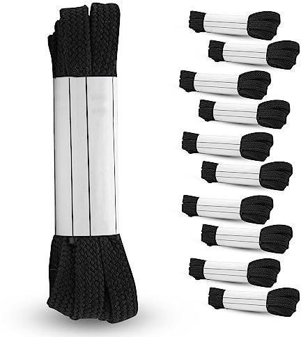 DOJA Barcelona | Cordones Zapatilla Planos | Pack 10 | 1200 x 5mm | Negro | Cordones Planos para Botas Deportivas Running y Ocio | Cordones Planos Deportivos de Colores Hombre y Mujer, Niño