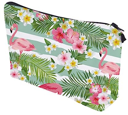 Beavorty Kosmetiktasche Tragbar Multifunktional mit Flamingo und Blumenmuster aus Polyester als Reise Kulturbeutel für Unterwegs