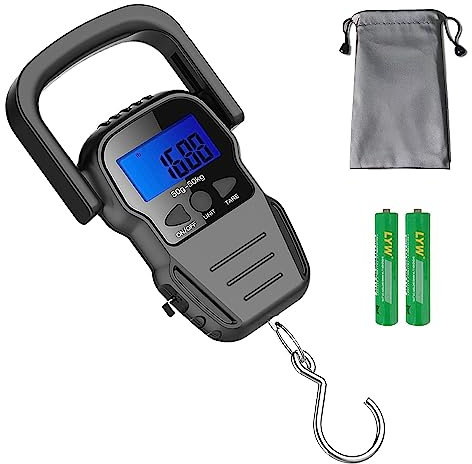 DIUDIU CAT Fishing Scale,Max 110lb/50kg Luggage Scale Backlit LCD Screen Portable Electronic Balance Digital Fish Hook Hanging Scale with Measuring Tape Ruler