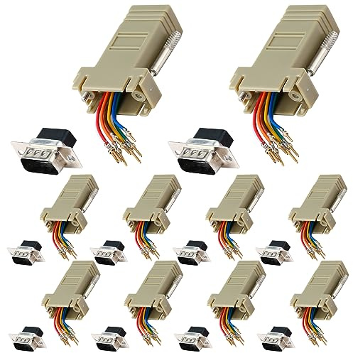 ANMBEST 10PCS DB9 Male Ethernet Adapter, 9 Pin Serial Port Male to RJ45 Ethernet LAN Extend Modular Converter, M/F