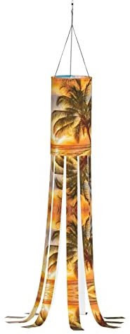 Tropischer Strand, Palme, Sonnenuntergang, Halloween, Windsack, Geisterflagge, 101,6 cm, Halloween-Outdoor-Hängedekorationen, Garten, Fenster, Hof, Dekoration