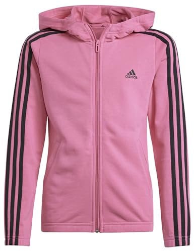 adidas Bambina Essentials 3-Stripes Full-Zip Hoodie, Pulse Magenta/Black, 13-14 Years