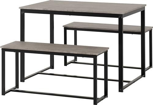 Seconique Lincoln 1+2 Dining Bench Set in Stone Effect/Black