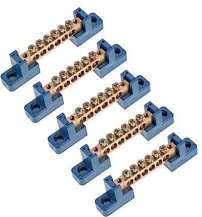 Veemoon Klemmenblock Stromschiene Sammelschiene 5 Stück 6-Positionen Kupferklemmenblock 12-Volt Klemmenleiste für Auto Boot Marine Verteilerkasten Stromverteilung Messing Plastik