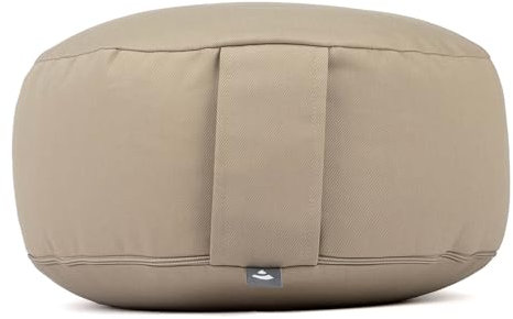 Bodhi Meditationskissen Rondo ECO | Yogakissen mit Bio Dinkelfüllung | Bezug aus 100% Baumwolle | Waschbarer Bezug mit praktischer Trageschlaufe | Höhe 20 cm (Light Taupe)