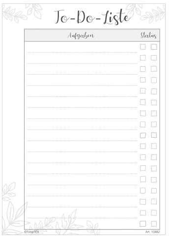 TimeTEX - Block To-Do-Liste A5 | 50 Blatt | Für 17 Aufgaben pro Seite | Mit Ablage-Lochung und Durchschreibschutz | Ideal für Schule, Beruf oder Privat
