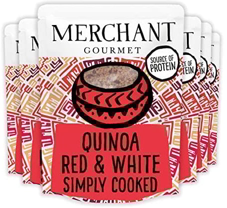 Merchant Gourmet Cooked Red & White Quinoa - Source of Protein & Fiber, Vegan, Healthy Rice Alternative, Pack of 6 x 250g Ready-to-eat Pouches