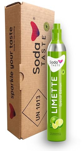 SodaTASTE CO2-Kaufzylinder (Reservezylinder) für Wassersprudler, mit natürlichem Limetten-Aroma, ohne Sirup, für bis zu 60l gesprudeltes Wasser mit Geschmack, zuckerfrei
