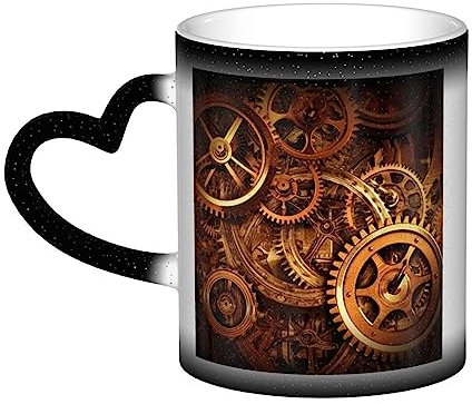 VducK Steampunk Gears Bedruckte Farbwechsel-Tasse Kaffeetasse Keramik Kaffeetassen Kreative Tasse Kaffee Magische Teetasse Tasse