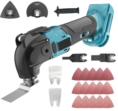 Bürstenloser Akku-Exzenterschleifer 18V, Ersatz für Makita 18V BL1830, mit 6 Gänge und 12 pcs Schleifpapier, für Schleifen und Polieren von Holz (ohne Akku)